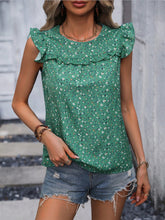 Load image into Gallery viewer, Ruffled Printed Round Neck Cap Sleeve Blouse
