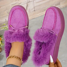 Load image into Gallery viewer, Bow Furry Round Toe Flat Slip-Ons
