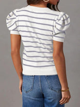 Load image into Gallery viewer, Striped Round Neck Puff Sleeve Knit Top
