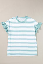 Load image into Gallery viewer, Ruffled Striped Round Neck Cap Sleeve T-Shirt
