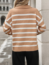 Load image into Gallery viewer, Striped Johnny Collar Long Sleeve Sweater
