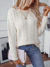 Load image into Gallery viewer, Cable-Knit Round Neck Long Sleeve Sweater
