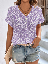Load image into Gallery viewer, Printed V-Neck Short Sleeve Blouse
