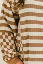 Load image into Gallery viewer, Plus Size Stripes &amp; Checker Round Neck Long Sleeve Top
