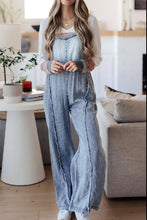 Load image into Gallery viewer, Frayed Exposed Seam Wide Leg Denim Overalls
