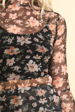 Load image into Gallery viewer, VERY J Floral Mock Neck Sheer Mesh Blouse
