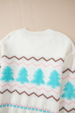 Load image into Gallery viewer, Christmas Tree Ribbed Hem Dropped Shoulder Sweater
