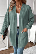 Load image into Gallery viewer, Textured Pocketed Open Front Long Sleeve Cover Up
