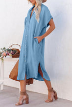 Load image into Gallery viewer, Slit Button Up Short Sleeve Denim Dress
