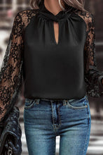 Load image into Gallery viewer, Cutout Lace Detail Long Sleeve Blouse
