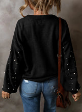 Load image into Gallery viewer, Pearl Detail Round Neck Long Sleeve Sweater
