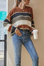 Load image into Gallery viewer, Contrast Striped Round Neck Long Sleeve Sweater
