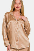 Load image into Gallery viewer, Zenana Satin Long Sleeve Shirt and Pants Pajama Set
