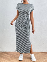 Load image into Gallery viewer, Tied Striped Round Neck Short Sleeve Tee Dress
