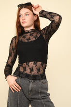 Load image into Gallery viewer, VERY J Mock Neck Fitted Sheer Mesh Lace Blouse
