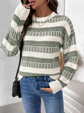 Load image into Gallery viewer, Perfee Contrast Round Neck Long Sleeve Sweater
