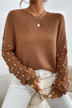 Load image into Gallery viewer, Pearl Detail Round Neck Long Sleeve Sweater
