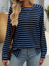 Load image into Gallery viewer, Striped Round Neck Long Sleeve T-Shirt
