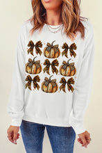 Load image into Gallery viewer, Pumpkin &amp; Bow Graphic Long Sleeve Sweatshirt
