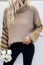 Load image into Gallery viewer, Checkered Striped Turtleneck Long Sleeve Sweater
