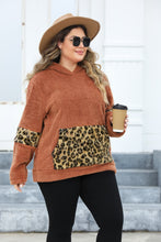 Load image into Gallery viewer, Plus Size Leopard Kangaroo Pocket Long Sleeve Hoodie
