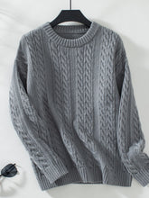 Load image into Gallery viewer, Cable-Knit Round Neck Long Sleeve Sweater
