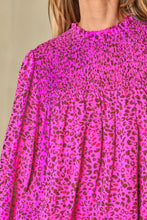 Load image into Gallery viewer, Ruched Leopard Mock Neck Long Sleeve Blouse
