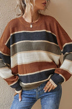 Load image into Gallery viewer, Contrast Striped Round Neck Long Sleeve Sweater
