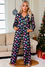 Load image into Gallery viewer, Christmas Lights Print Collared Neck Top and Pants Set
