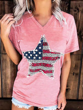 Load image into Gallery viewer, US Flag Graphic V-Neck Short Sleeve T-Shirt
