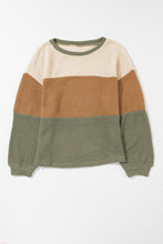 Load image into Gallery viewer, Waffle-Knit Color Block Round Neck Long Sleeve Blouse
