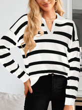 Load image into Gallery viewer, Many Striped Johnny Collar Long Sleeve Sweater
