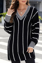 Load image into Gallery viewer, Striped V-Neck Long Sleeve Sweater
