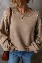 Load image into Gallery viewer, Pearl Detail Round Neck Long Sleeve Sweater
