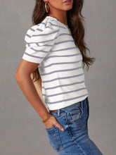 Load image into Gallery viewer, Striped Round Neck Puff Sleeve Knit Top
