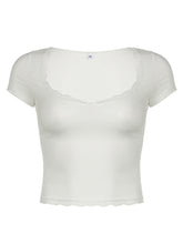 Load image into Gallery viewer, Lace Detail Sweetheart Neck Short Sleeve T-Shirt
