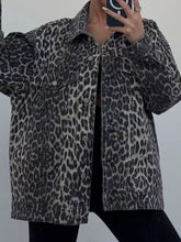 Load image into Gallery viewer, Leopard Button Up Long Sleeve Denim Top
