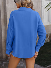 Load image into Gallery viewer, Textured Pocketed Button Up Dropped Shoulder Shirt
