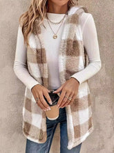 Load image into Gallery viewer, Fuzzy Plaid Hooded Vest Coat
