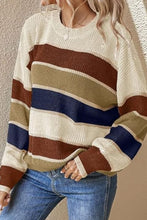 Load image into Gallery viewer, Contrast Striped Round Neck Long Sleeve Sweater
