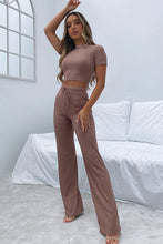 Load image into Gallery viewer, Round Neck Short Sleeve Top and Pants Set

