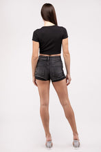 Load image into Gallery viewer, Washed Black Cuffed Raw Hem Denim Shorts
