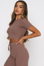Load image into Gallery viewer, Round Neck Short Sleeve Top and Pants Set
