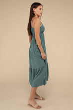 Load image into Gallery viewer, Woven Sweetheart Neckline Tiered Cami Midi Dress
