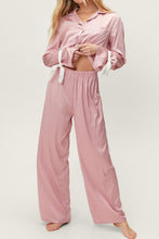 Load image into Gallery viewer, Basic Bae Tied Cuff Collared Neck Top and Pants Lounge Set
