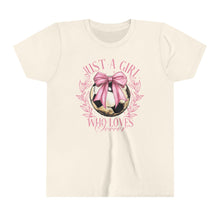 Load image into Gallery viewer, Just a Girl Who Loves Soccer Youth Tee, Multiple Color Options!
