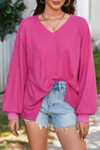 Load image into Gallery viewer, Waffle-Knit V-Neck Long Sleeve Top
