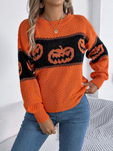 Load image into Gallery viewer, Pumpkin Round Neck Long Sleeve Sweater
