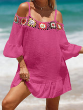 Load image into Gallery viewer, Crochet Cold Shoulder Three-Quarter Sleeve Cover Up
