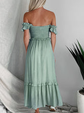 Load image into Gallery viewer, Frill Smocked Off-Shoulder Ruffle Sleeve Dress
